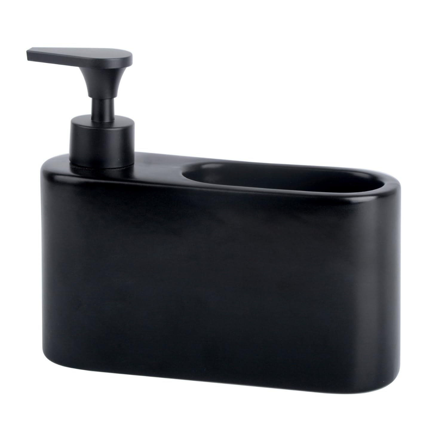 Ceramiczny dozownik mydła z uchwytem na gąbkę, wąski organizer do zlewu kuchennego, 500 ml, dozownik płynu do mycia naczyń do kuchni, 18 x 6 x 15,8 cm, czarny matowy