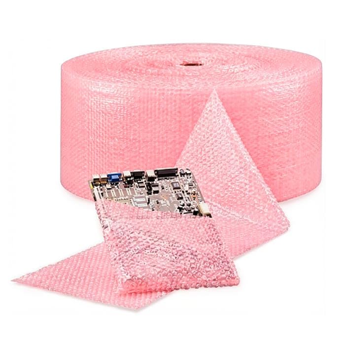 Papel de burbujas antiestático | 40 cm x 200 metros | Plástico burbujas rosa para proteger productos electrónicos de cargas electrostáticas (ESD)