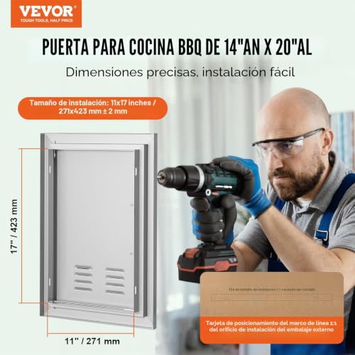 Miniatura 2 de Vevor Puerta De Acceso A Barbacoa Puerta De Cocina Exterior Simple De 356x508 Mm Puerta Empotrada De Acero Inoxidable Con Manija Empotrada Para Isla De Barbacoa, Estación De Parrilla, Armario Exterior