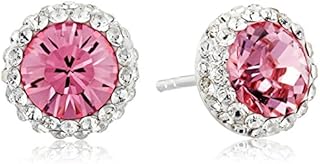 Amazon Collection Sterling Silver Crystal Halo Stud Earrings
