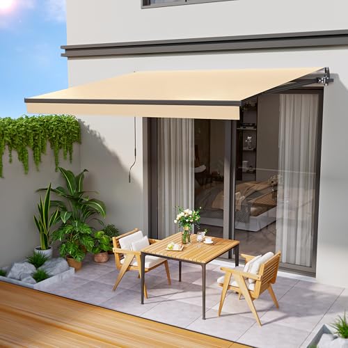 HOMEDEMO Gelenkarmmarkise Markise mit Handkurbel, 300x250cm, Beige, Sonnenmarkise Terrassenmarkise Winkel Einstellung(5-60°), Balkon Markisen mit Wasserdichter Beschichtung inkl. Wandhalterung