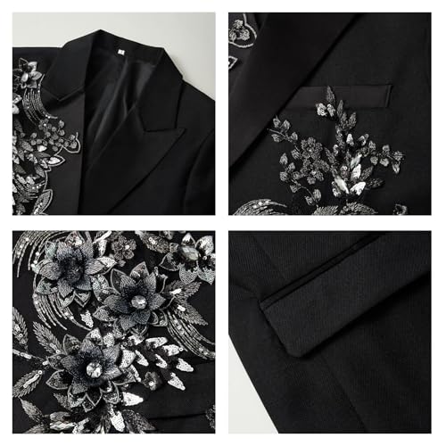 Men's 2 Piece Luxury Suits for Men 3D Flower Appliques Jacket Pant with Black Bow Tie for Wedding Prom Party4