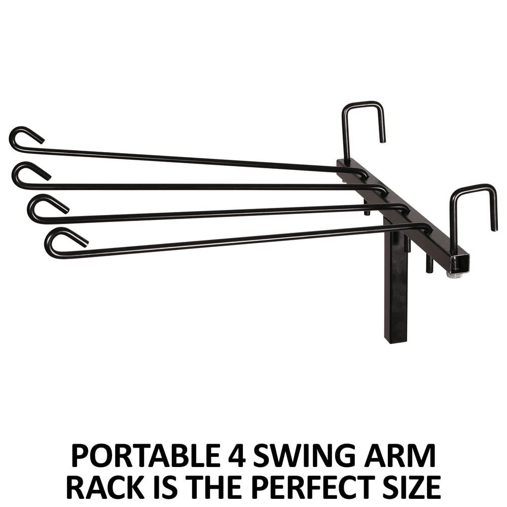 EASY-UP 4 Arm Swing Blanket and Pad Rack | Freestanding Portable Saddle Pad Rack for Horse Shows & Barns | Holds 4 Blankets or Pads | Removable Arms | Stable with T-Bar Base