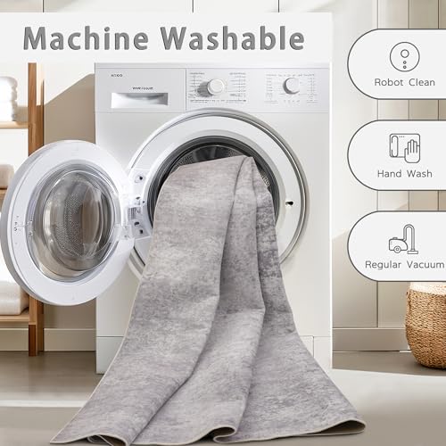 Washable Rugs 8x10 Area Rugs for Living Room,Modern Abstract Rugs for Bedroom,Large Carpets,Ultra Soft Faux Wool Retro Dining Room Rug,Non Slip&Non-Shedding Low Pile Print Rug- Grey