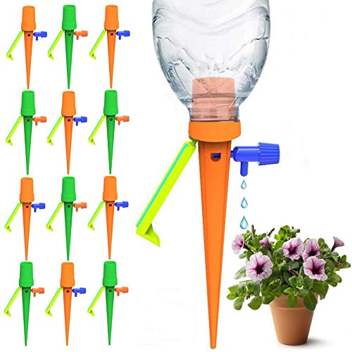 12pcs Plant Self watering Spikes Automatic Plant Waterer Irrigation Spikes,Plant Watering Devices with Slow Release Control Valve Switch Plant Waterer with Anti-Tilt Anti-Down Bracket for Potted Plant