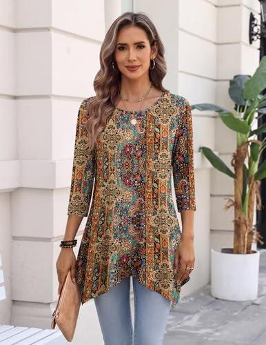 Image of Zeagoo Womens Tops 3 /4 Sleeve Loose Fit Dressy Tunics Plus Size Boho Shirts