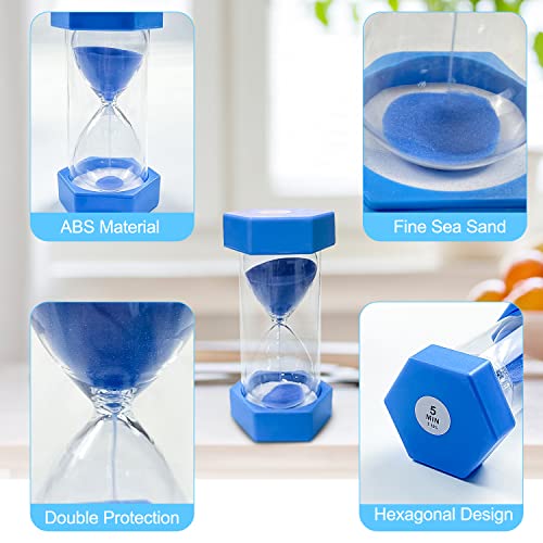 Sand Timer Set, Sandglass Set for Children Shower timer, Glass Timer, Hourglass for Classroom Game Home Office Decoration 5min, blue - Image 4