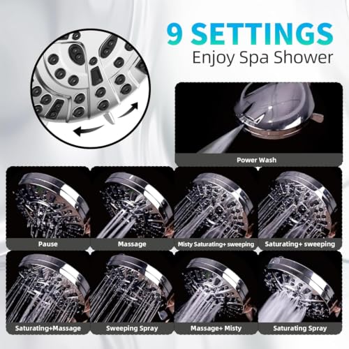 Image of BESAQUO 9 Settings High Pressure Handheld shower head with Power Wash