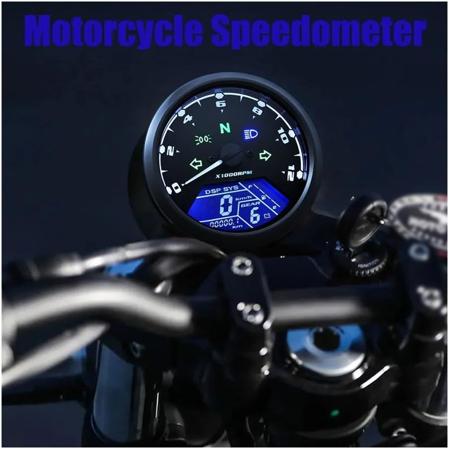 Motorcycle Speedometer Gauge Universal Motorcycle Instrument 12000RMP Tachometer Odometer 1-4 Cylinders Motorbike Gauge Moto Digital Dash