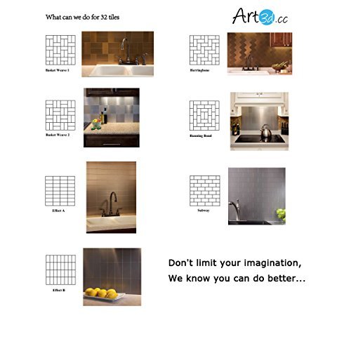 Art3D 100-Pieces Peel And Stick Tile Kitchen Backsplash Metal Wall Tiles, Brushed Aluminium Subway #TOP6