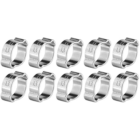 Chacerls Hose Clips 10pcs Hose Clamp, Stainless Steel Two-Ear Pipe Clip Hoop Plumbing Fastener Petrol Pipe Tube(5-23Mm) Cover
