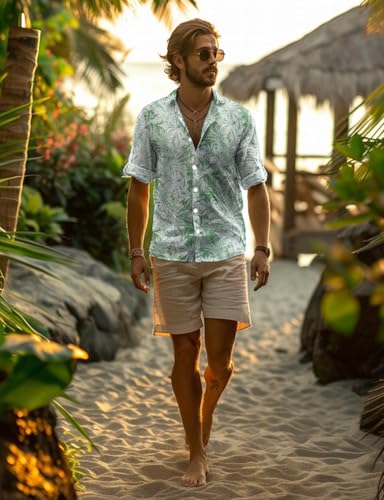 Image of Yoimira Hawaiian Shirts for Men, Print Mens Casual Short Sleeve Button Down Shirts Floral Aloha Beach Shirt