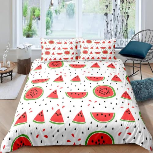 Housse de couette 200x200 pastèque parure de lit 2 personnes microfibre