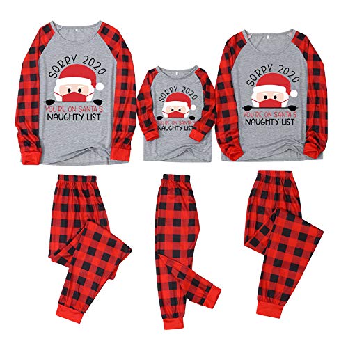 Weihnachten Schlafanzug Familie Bekleidungssets,Weihnachtspyjamas Rot Plaid Patchwork Grau Pullover Tops+Hosen Strampler,Christmas Party Xmas Kleidungs,Mama Papa Kleinkinder Baby Nachtwäsche Cover