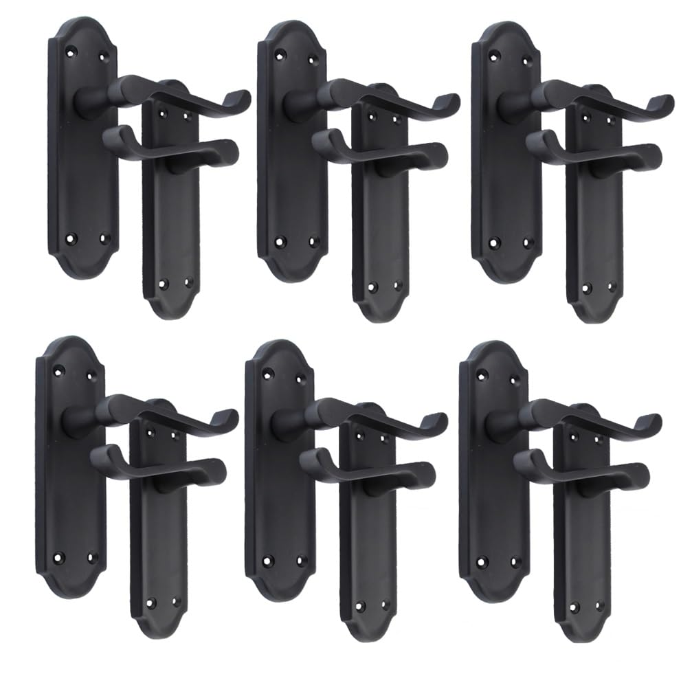 Epsom Door Handle Black Ashford Matt Internal Latch Door Handles - Door Handles Internal Sets, Matt Door Handle Set For Internal Doors, Door Handle In Matt 170Mm X 48Mm (6 Pair Of Handles)