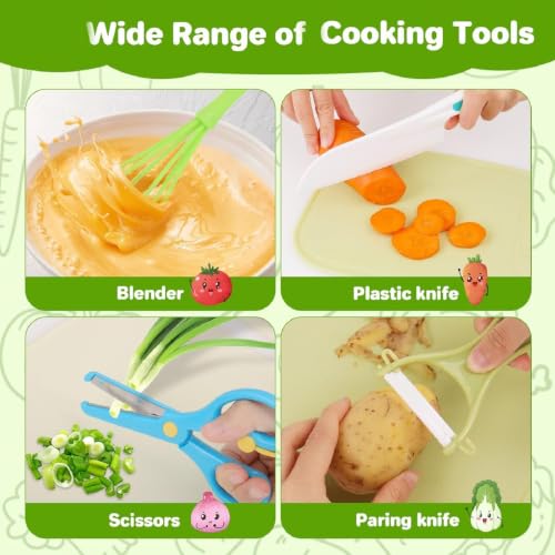 BEBOAN Kids Cooking Set, 43 Pieces, Kids Knife Set for Chopping, Mini Chef Set, Age 2-8, Kitchen Utensils with Safe Knife, Crinkle Cutter, Cutting Board - Image 4