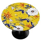 Flowers and Butterflies Fitted Round Table Cloth Fitted Round Table Cover Waterproof Wipeable with Elastic Edged Tablecloths for Dining Kitchen Party Outdoor Patio Home Decor Fit 36'-42' Table