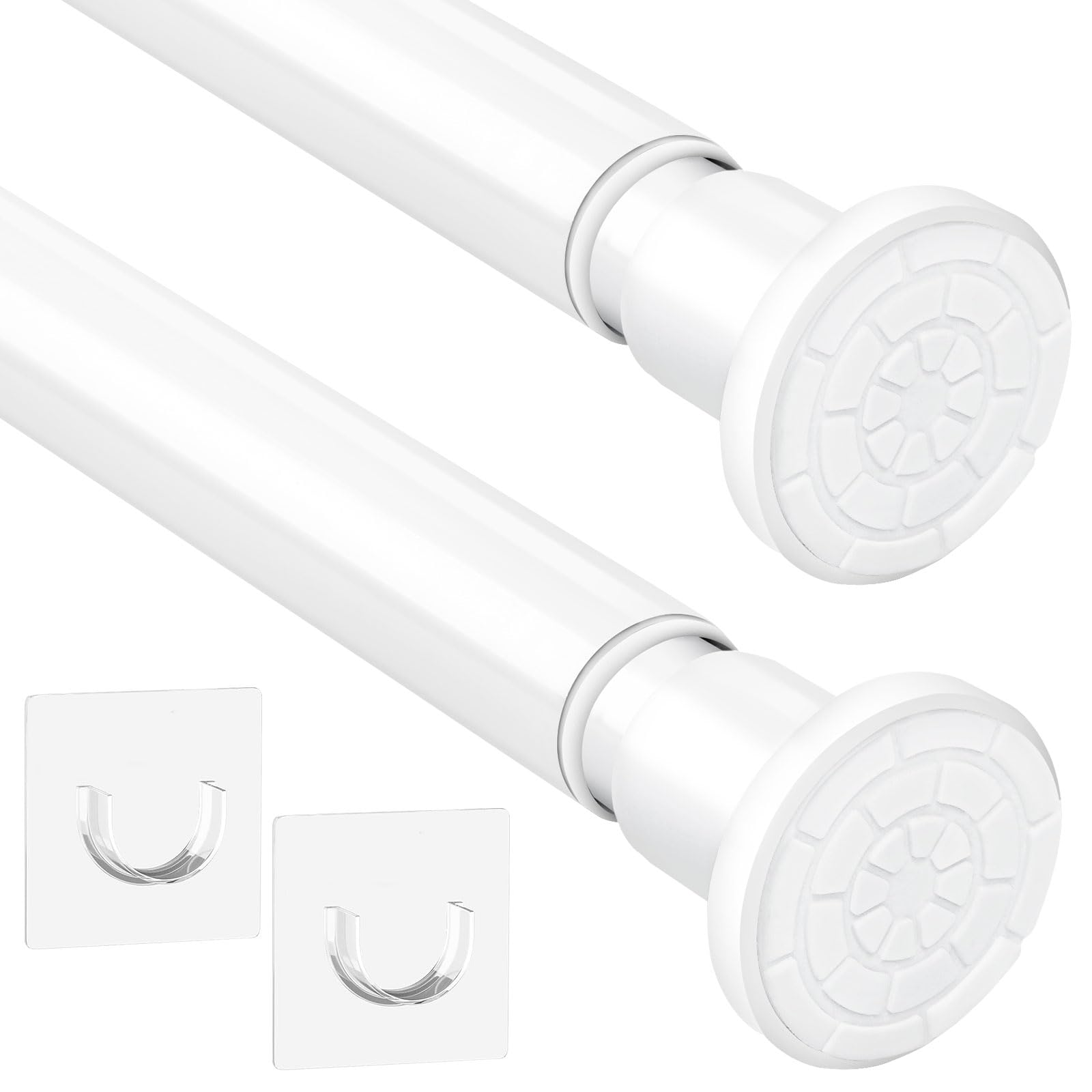 2pcs Adjustable Drillless Shower Rail - Extendable Tension Rod 71-240cm (28-95 Inch), Rust-Resistant Stainless Steel with Non-Slip Ends, White Bathroom/Closet Organizer (No Tools Needed)
