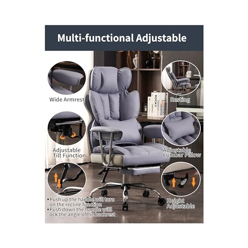 Efomao Big and Tall Office Chair 400LBS, Heavy Duty Executive Office Chair with Foot Rest, Home Office Desk Chairs, Purple Big Tall Computer Chairs
