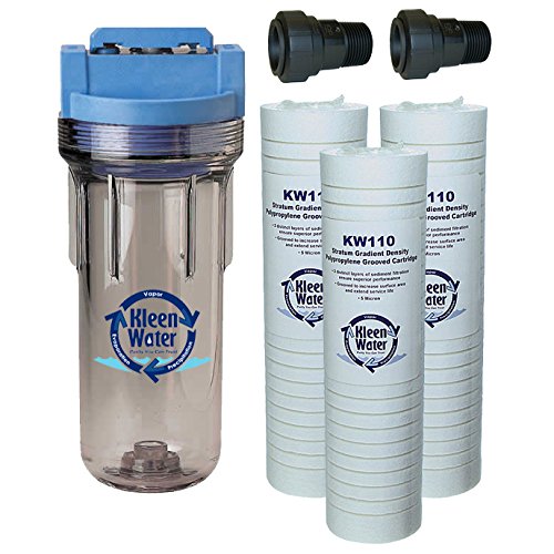 KleenWater Whole House Water Filter - Transparent/Clear Housing with 3/4 Inch Quick Connect Installation Kit & (3) KW110 Sediment Cartridges