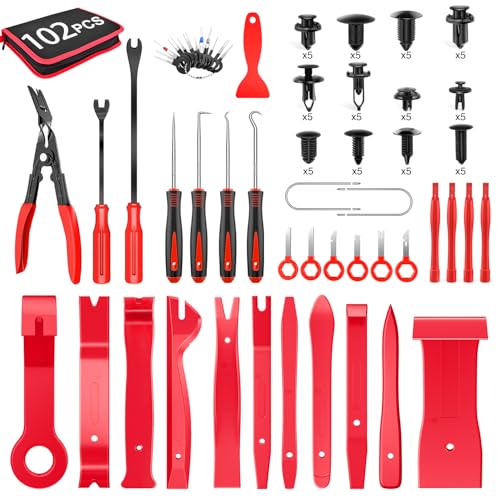 GOOACC Car Push Retainer Clips &amp; Auto Fasteners Assortment Popular Sizes Nylon Bumper Fender Rivets, 42Pcs Remover + 60Pcs Clips