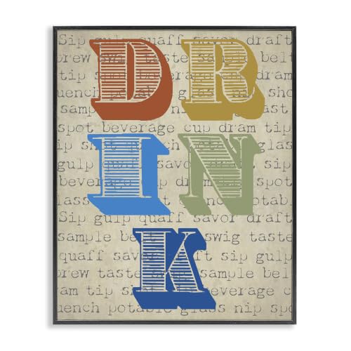 Drink Antique Stamp Style Typography, 24 x 30 Inch Framed Giclée Print