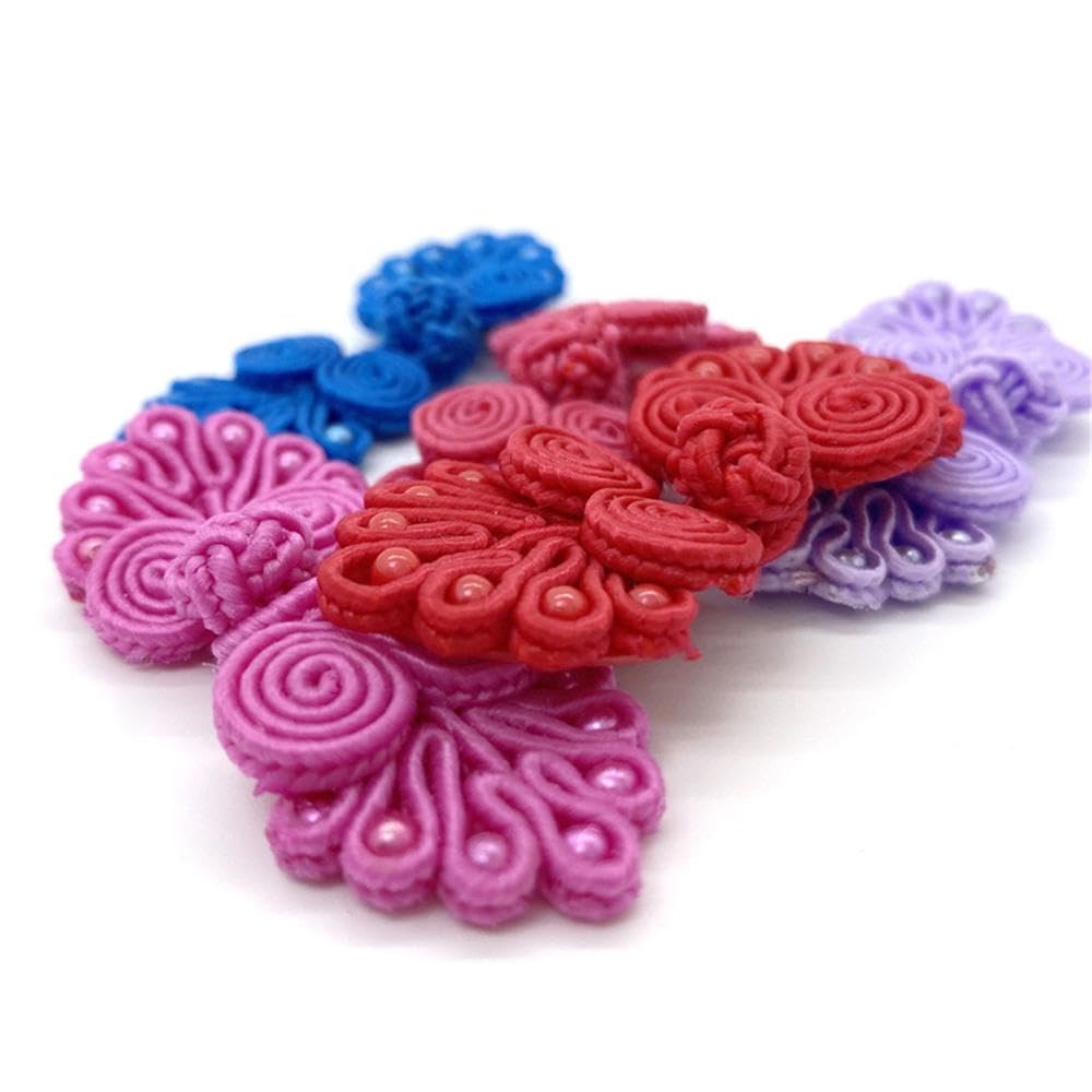 10 Paia Bottoni Cinesi A Rana In Poliestere, Bianchi, 6x2 Cm, Per Maglioni E Costumi - 4