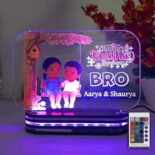 Image of lampees Personalized 3D LED lamp Rakhi Brother Sister Name - Multi Color (SwingBro)