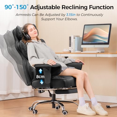 COMHOMA Big and Tall Office Chair Heavy Duty Wide Ergonomic Fabric Deluxe Embossing Designed Gaming Chair with Foot Rest,150°Reclining Adjustable Armrests Pocket Spring Back Support and Pillow by COMHOMA - Image 6