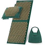 4FIZJO Akupressurmatte & Kissen ECO XL, 110x42x2 cm, mit Tragetasche, Umweltfreundliche Materialien, 9750 Stacheln, Massagematte für bessere Durchblutung, Muskeln Entspannung, Farbe: Grün und Gold