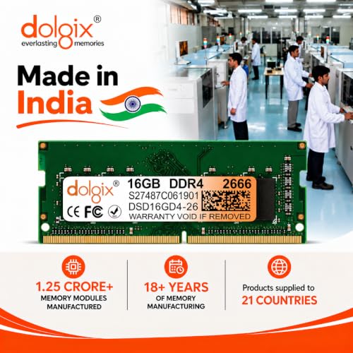 Image of Dolgix 16GB DDR4 Laptop RAM 2666MHz|Notebook RAM (Memory) SO-DIMM |1Rx8 Single Rank | CL-19 | PC4-21333 | 3 Year Warranty (Made in India)