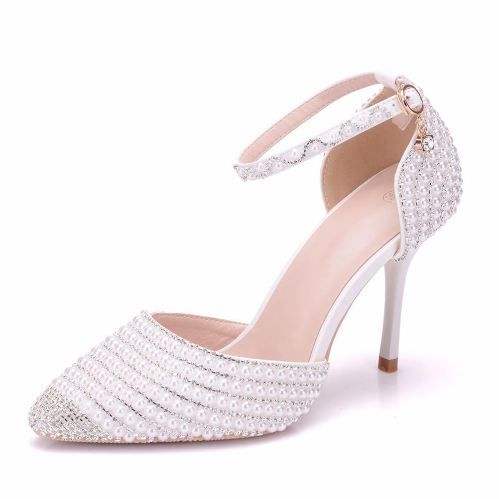 Tacchi Alti a Punta da Donna Décolleté Cinturino alla Caviglia Strass Tacchi in Raso Scarpe da Sposa per la Festa di fine Anno della Sposa