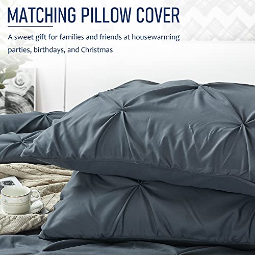 Tyfitb Pinch Pleat Duvet Cover Queen Size Dark Grey Oversized Duvet Cover Set 3 Piece Floral Pintuck Bedding Set With Zipper Closure #TOP4