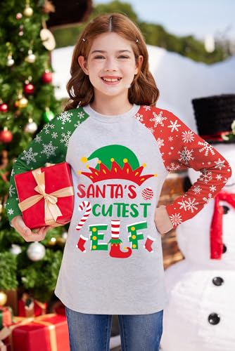 Image of BesserBay Girl's Christmas Buffalo Plaid Raglan Top Funny Holiday Graphic Shirt 4-14 Years