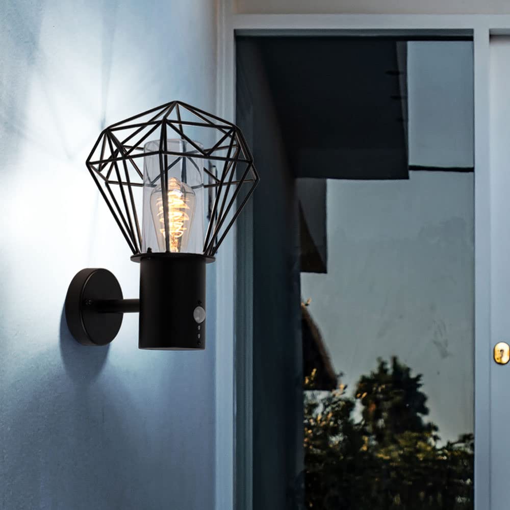 Außenbeleuchtung Wandleuchte LED Wandlampe Außen mit Bewegungsmelder Gartenlampe Bewegungsmelder, schwarz Diamant Gitter, 7W 806 lm warmweiß, BxH 22,5x34 cm