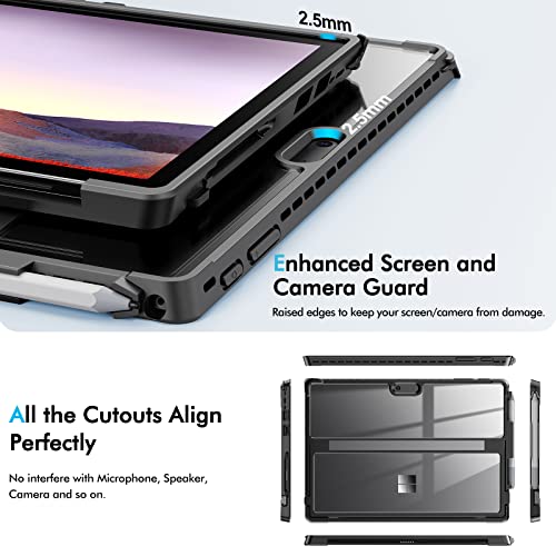 Infiland Surface Pro 7 Plus Case, Crystal Clear Multi-Angle Shockproof Case Compatible With Microsoft Surface Pro 7+/ Surface Pro 7/ Surface Pro 6/ Surface Pro 5/ Surface Pro 4 12.3" Tablet, Black #TOP6