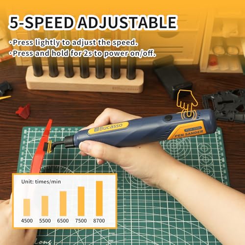 image for Bucasso Cordless Pen Sander, 5-Speed and USB Charging with LED Light, 