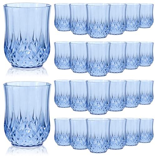 Showgeous 24 Pcs Stemless Wine Glasses, Plastic Shot Cups Diamond Design 9OZ Vintage Drinking...