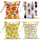 zcyxuuw 4Pcs Waterproof Wet Bag for Swimsuit, Travel Beach Wet Dry Bag, Hidden Zipper Reusable Lemon Pineapple Banana Orange Decor, for Travel Beach Wet Swimsuits Toiletries Diapers Laundry Bag