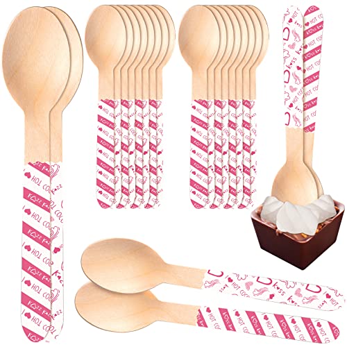 Eaasty 100 Pcs Valentine's Day Wooden Hot Chocolate Spoons Hot
