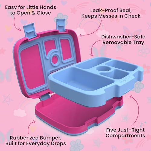 Image of Bentgo Kids Prints Leak-Proof, 5-Compartment Bento-Style Kids Lunch Box - Ideal Portion Sizes for Ages 3-7, Durable, Drop-Proof, Dishwasher Safe, & PFAS & BPA-Free Materials (Rainbows & Butterflies)