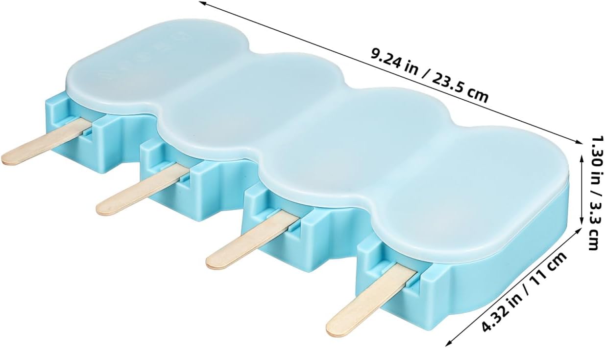 iplusmile 4 Cavity Silicone Ice Cream Molds with Sticks, Blue Freezing Tray