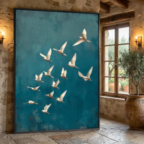 Toile vol de mouettes blanches 60x80cm pour illuminer un bureau