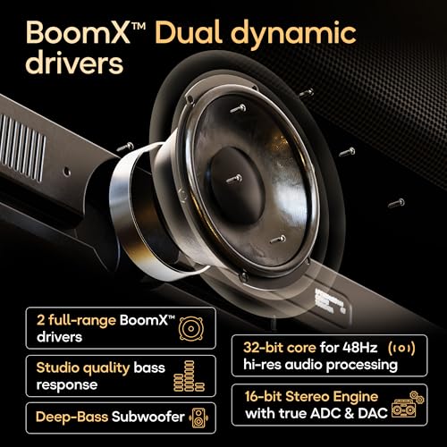Image of GOBOULT Bassbox X60 2.1 Channel Soundbar 60W Output, BoomX Dual Drivers,Subwoofer, BT V5.4,EQ Mode, Dedicated DSP,Multi-Connectivity HDMI ARC, USB, AUX, Remote Control