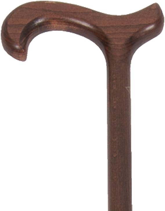 PCP Solid Beach Wood Cane, Derby Handle, Walking Aid with Slip Resistant Rubber Grips, Dark Beechwood
