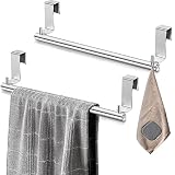VEHHE Kitchen Towel Holder - 2pcs Over Cabinet Door Hand Dish Towel Bar Rack Holders with 2 Hooks- S