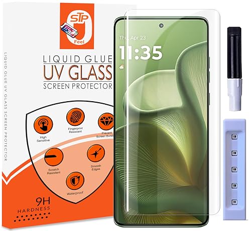 Image of STP FEEL UV Premium Tempered Glass Screen Protector Guard Compatible For Motorola Edge 60 5G / Moto Edge 60 Pro 5G (6.7 Inch, Pack of 1) Full Adhesive UV Curved Case Friendly HD Clarity