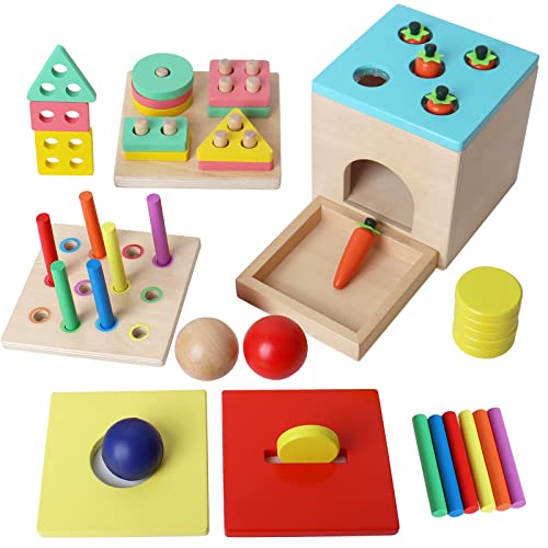 Image of BESTAMTOY Wooden Montessori Toy for 1+ Year Old, Shape Sorter,Object Permanence Box, Coin Carrot Harvest, Toddler Learning Kid Age 1, 2, 3 Girl boy Gift Baby 6-12 Month