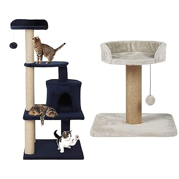 Callas Cat Tree with 4 Platforms Cat Toy Rope and Scratching Post, 44 Inches (Cat4711W-G, 1 Kg, Dark Grey) & RioAndMe Cat Activity Tree, Cat Scratching Post with Toy (Rope and Scratching Post1)
