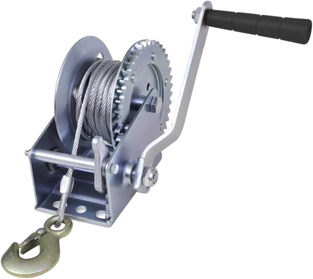 3500LBS Manual Winch with 10m Steel Cable for Towing Trailer Boat and RV Heavy-Duty Wire Rope Handle Crank Winch